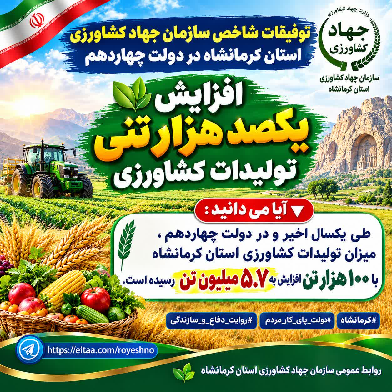  افزایش یکصد هزار تنی تولیدات کشاورزی